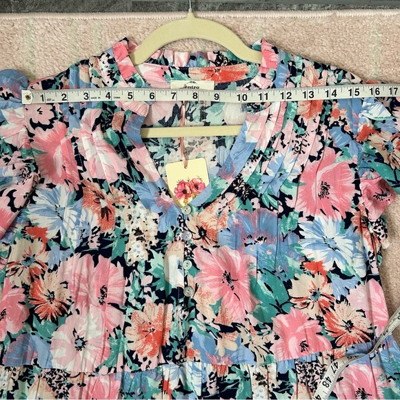 NWT Entro Floral Pastel Maxi Dress Size Medium Tiered Ruffle Flutter Sleeve - Picture 6 of 11